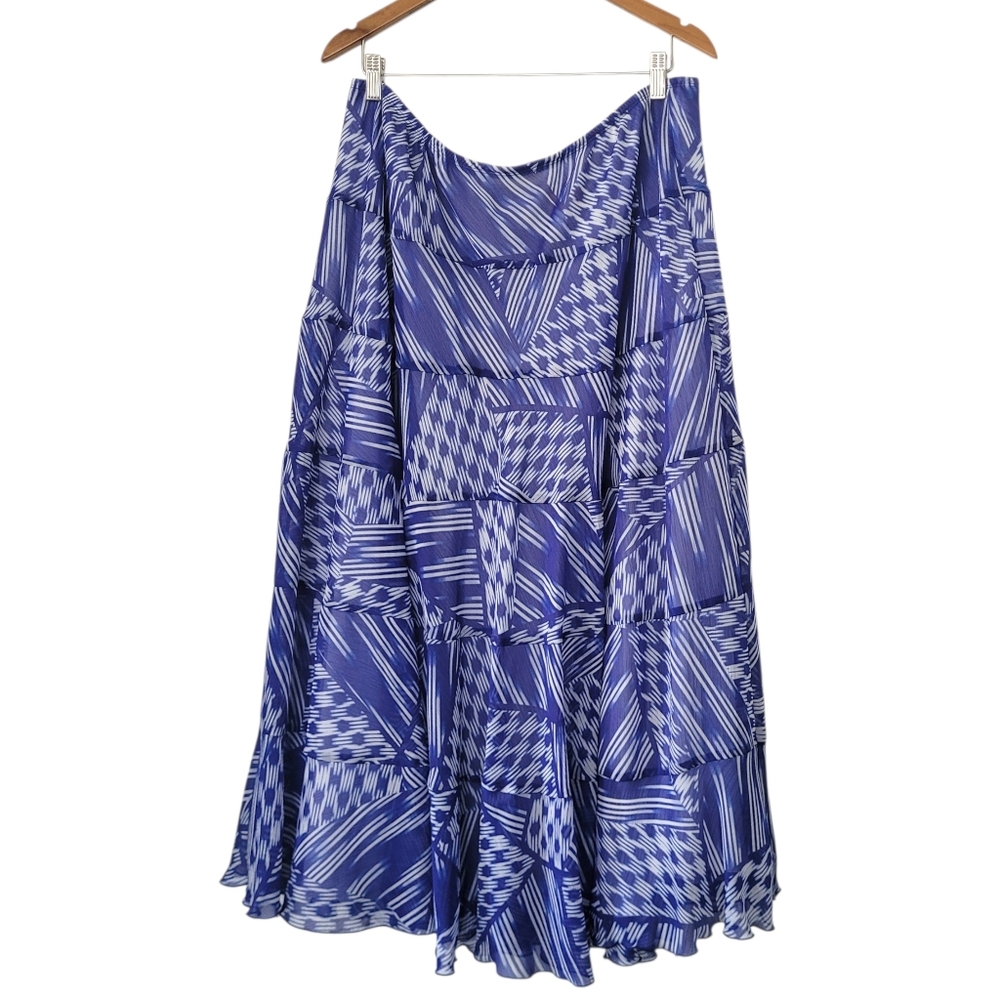 Ruby Rd Women's Tiered Maxi Skirt Lined Blue And White Strechy 24W Flowy Artsy
